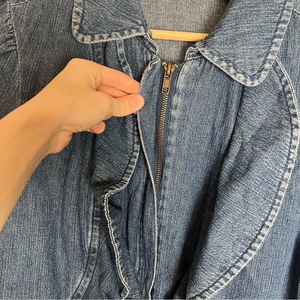 JH Collectibles Full Zip Women’s Denim Draped Ruffle Jacket Blue Size 10 Cotton - Picture 3 of 7